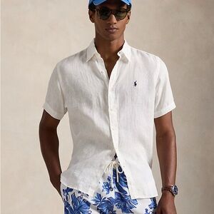 R1-32 NEW Size S Mens Polo Ralph Lauren Linen Shirt Short Sleeve White